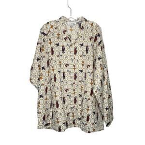 Vibes Mens Button Down Size L Golf All Over Print Clubs Caddy Ball Trophy